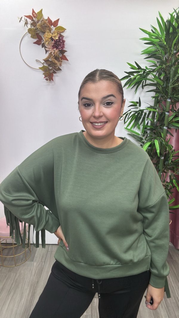 Sudadera flecos verde