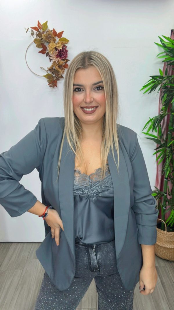Blazer frunce basic gris - Imagen 2